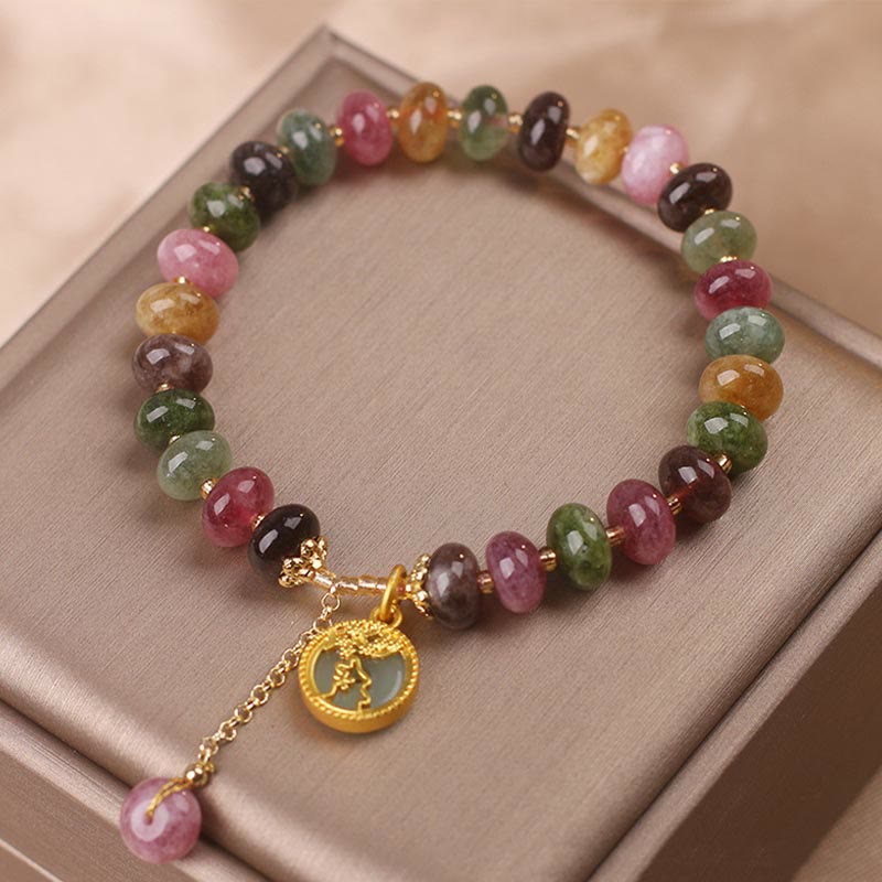 Buddha Stones Kolorowe Turmaliny Uroczy Kwiat Królik Charm Bransoletka Miłość