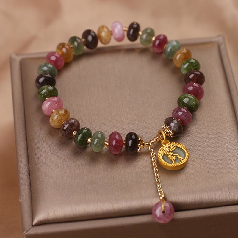 Buddha Stones Kolorowe Turmaliny Uroczy Kwiat Królik Charm Bransoletka Miłość