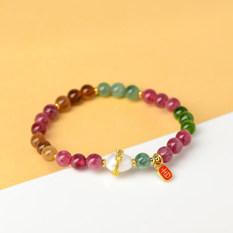 Buddha Stones Naturalne Wielokolorowe Perły Turmalinowe Pomyślny Charakter Charm Bransoletka Mądrości