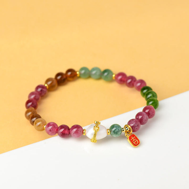 Buddha Stones Naturalne Wielokolorowe Perły Turmalinowe Pomyślny Charakter Charm Bransoletka Mądrości