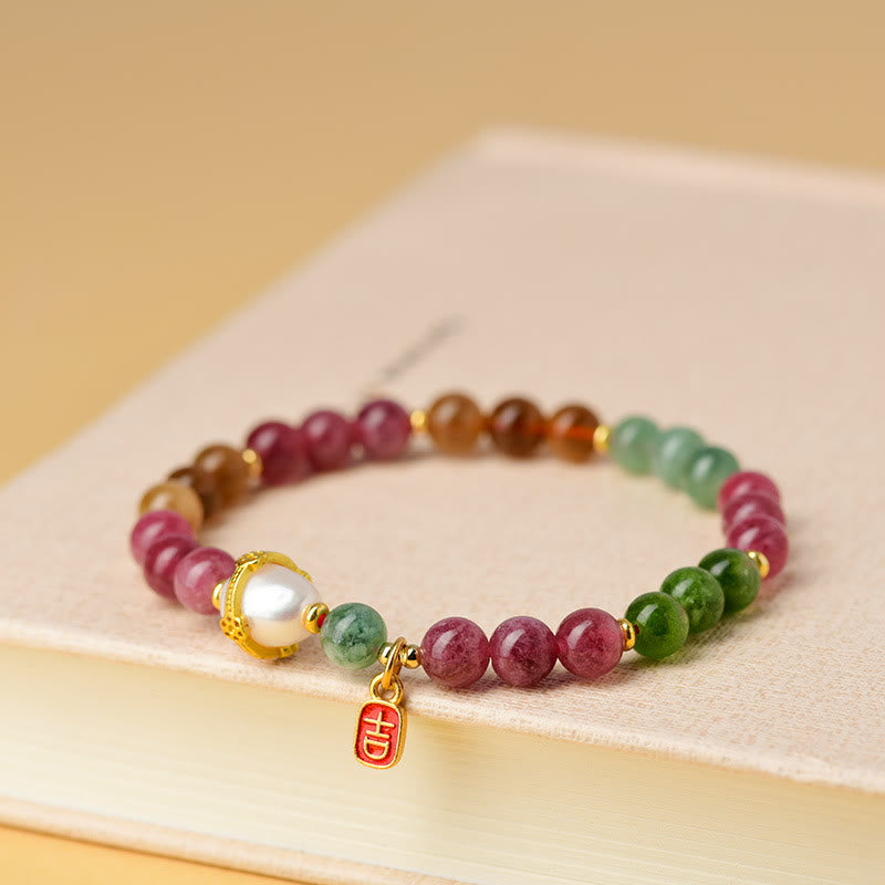 Buddha Stones Naturalne Wielokolorowe Perły Turmalinowe Pomyślny Charakter Charm Bransoletka Mądrości