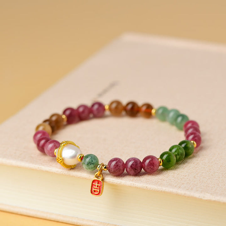 Buddha Stones Naturalne Wielokolorowe Perły Turmalinowe Pomyślny Charakter Charm Bransoletka Mądrości