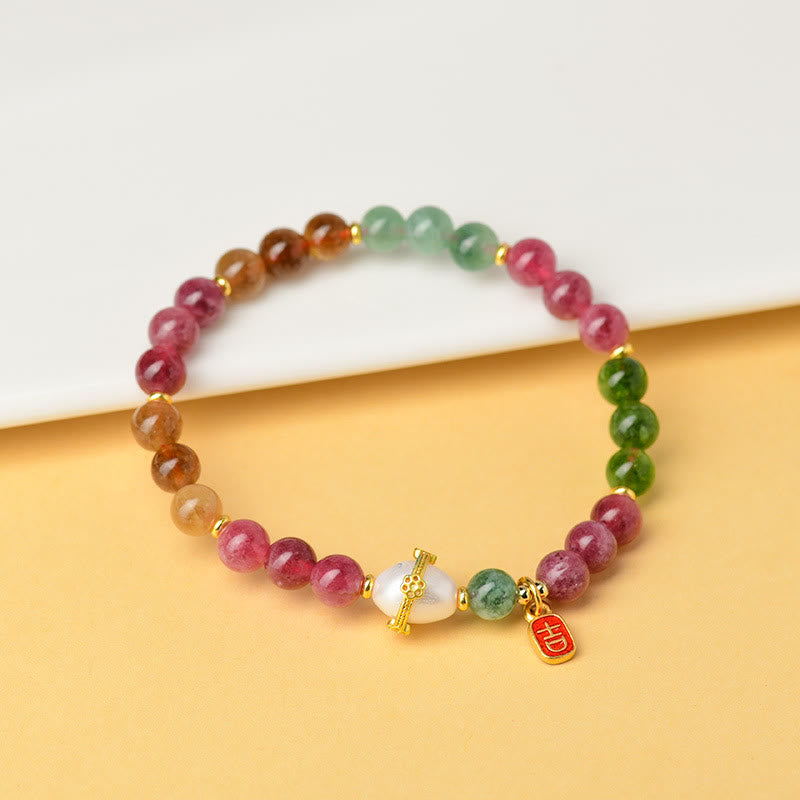 Buddha Stones Naturalne Wielokolorowe Perły Turmalinowe Pomyślny Charakter Charm Bransoletka Mądrości