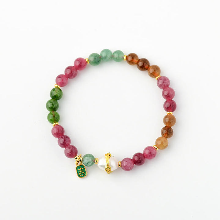 Buddha Stones Naturalne Wielokolorowe Perły Turmalinowe Pomyślny Charakter Charm Bransoletka Mądrości