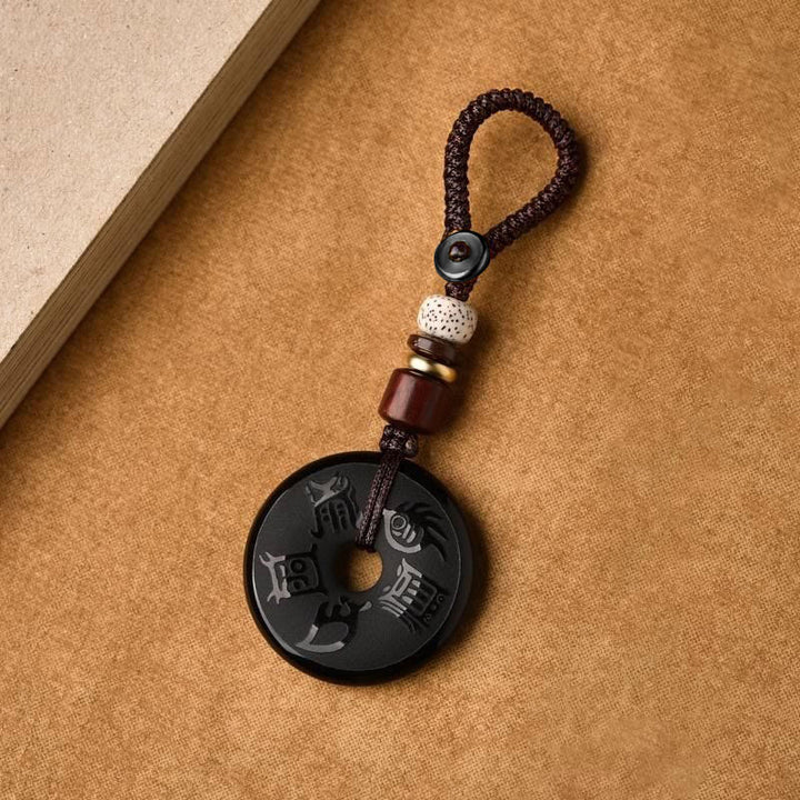 Buddha Stones Czarny Obsydian Taoizm Pięć Świętych Gór Rzeźbione Siła Pokój Klamra Naszyjnik Wisiorek Brelok Telefon Wiszący Dekoracja