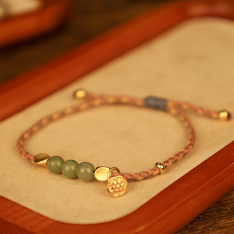 Bransoletka z ręcznie robionego hetian jadeitu z zawieszką lotosu i Buddha Stones, pleciona, szczęście