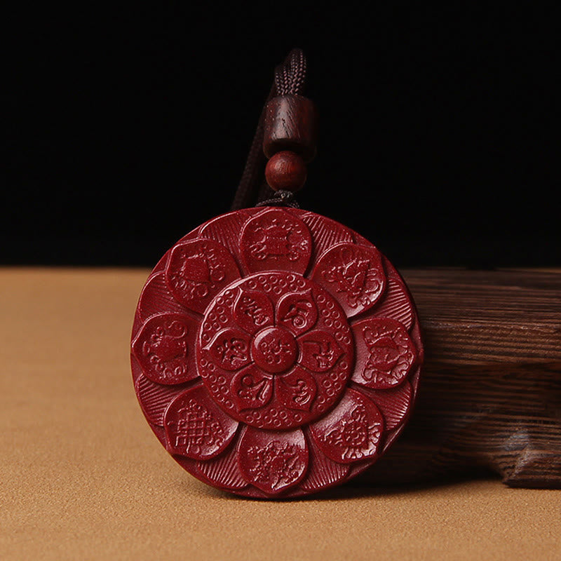 Buddha Stones Naturalny Cynobrowy Lotos Om Mani Padme Hum Błogosławieństwo Naszyjnik Wisiorek Sznurkowy