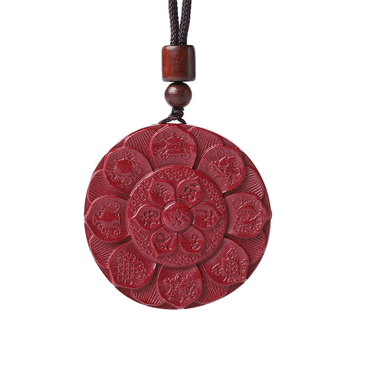 Buddha Stones Naturalny Cynobrowy Lotos Om Mani Padme Hum Błogosławieństwo Naszyjnik Wisiorek Sznurkowy