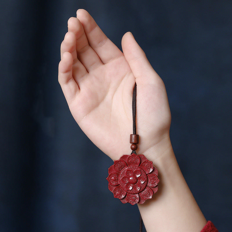 Buddha Stones Naturalny Cynobrowy Lotos Om Mani Padme Hum Błogosławieństwo Naszyjnik Wisiorek Sznurkowy