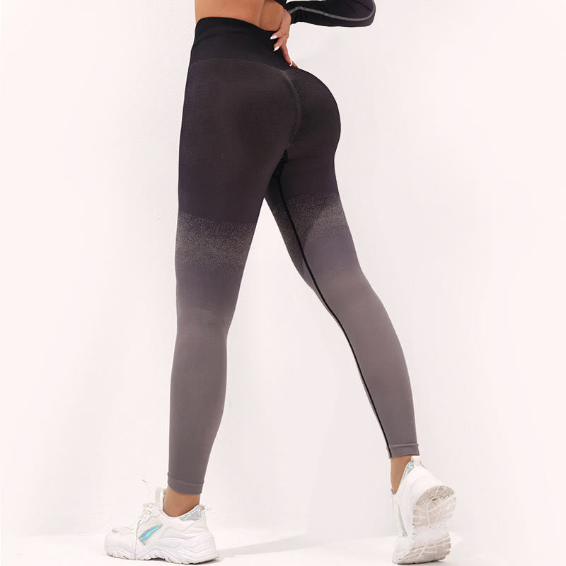 Buddha Stones Gradient Długi rękaw Crop Top Tee Biustonosz Legginsy Spodnie Fitness Joga Strój - Spodnie - Czarny Szary - US4, UK/AU8, EU36 (L) - image 16