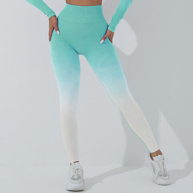 Buddha Stones Gradient Długi rękaw Crop Top Tee Biustonosz Legginsy Spodnie Fitness Joga Strój - image 13