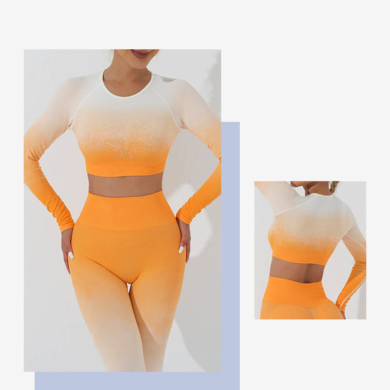 Buddha Stones Gradient Długi rękaw Crop Top Tee Biustonosz Legginsy Spodnie Fitness Joga Strój - image 30