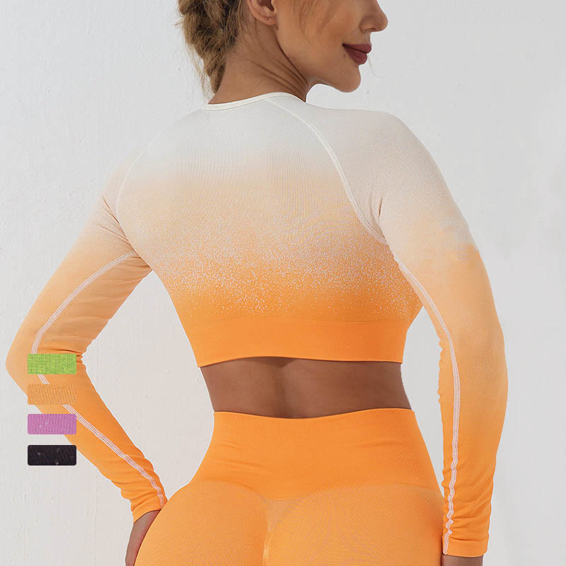 Buddha Stones Gradient Długi rękaw Crop Top Tee Biustonosz Legginsy Spodnie Fitness Joga Strój - image 8