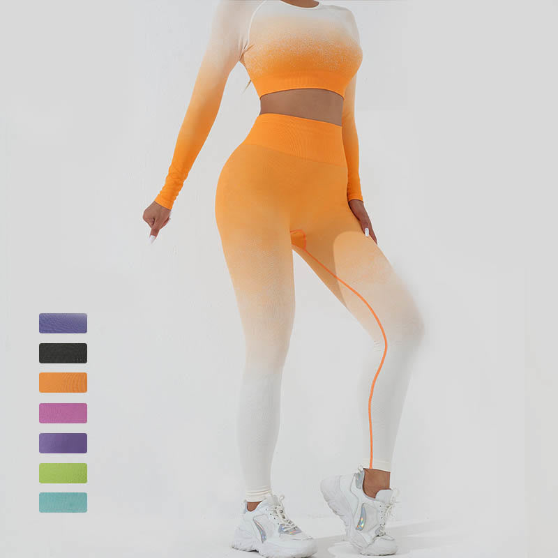 Buddha Stones Gradient Długi rękaw Crop Top Tee Biustonosz Legginsy Spodnie Fitness Joga Strój - image 28