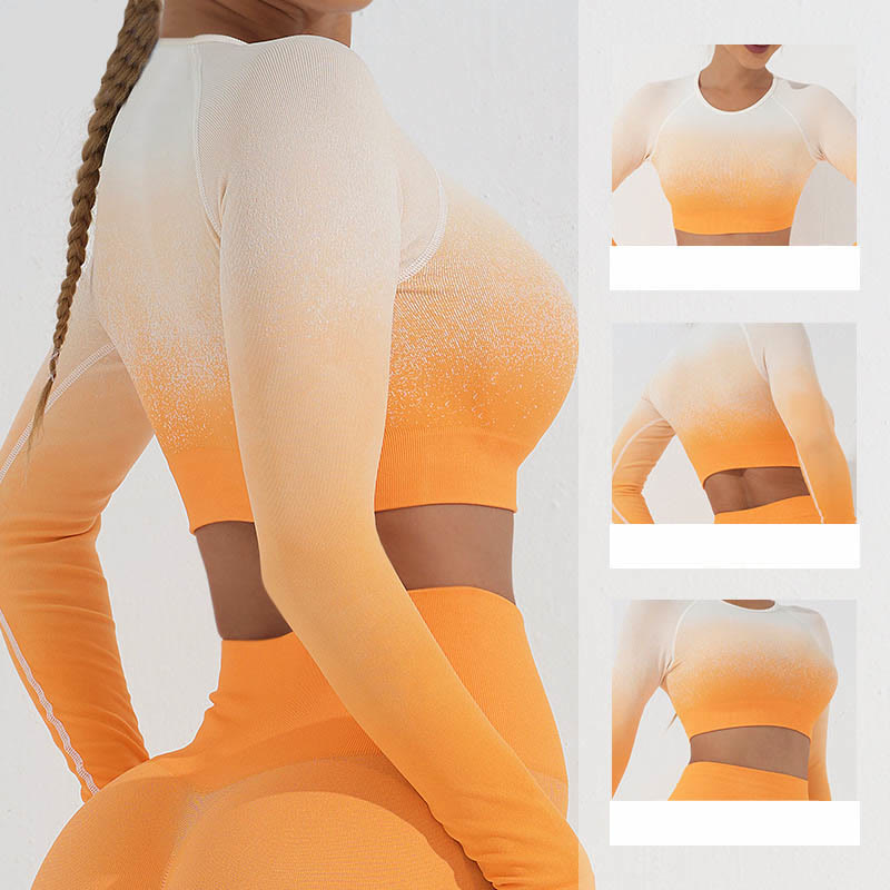 Buddha Stones Gradient Długi rękaw Crop Top Tee Biustonosz Legginsy Spodnie Fitness Joga Strój - image 9