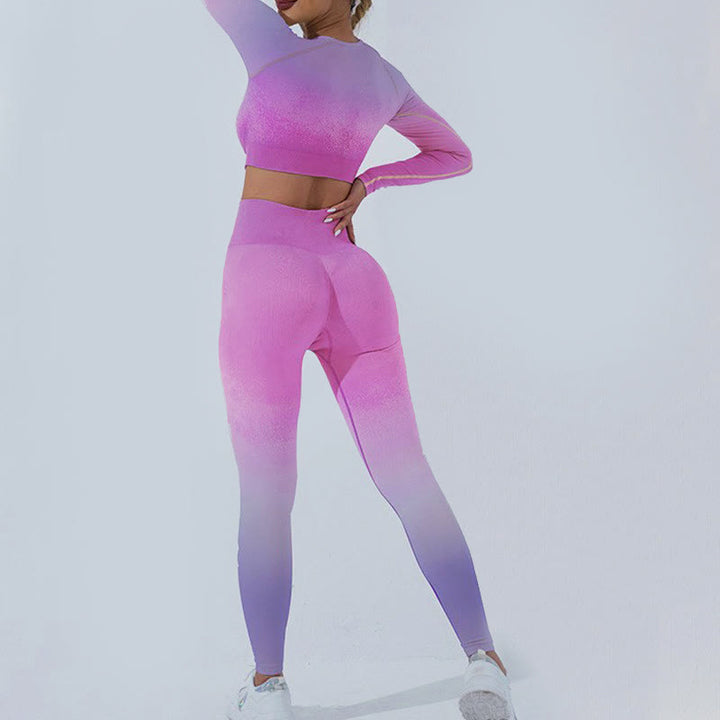 Buddha Stones Gradient Długi rękaw Crop Top Tee Biustonosz Legginsy Spodnie Fitness Joga Strój - image 33