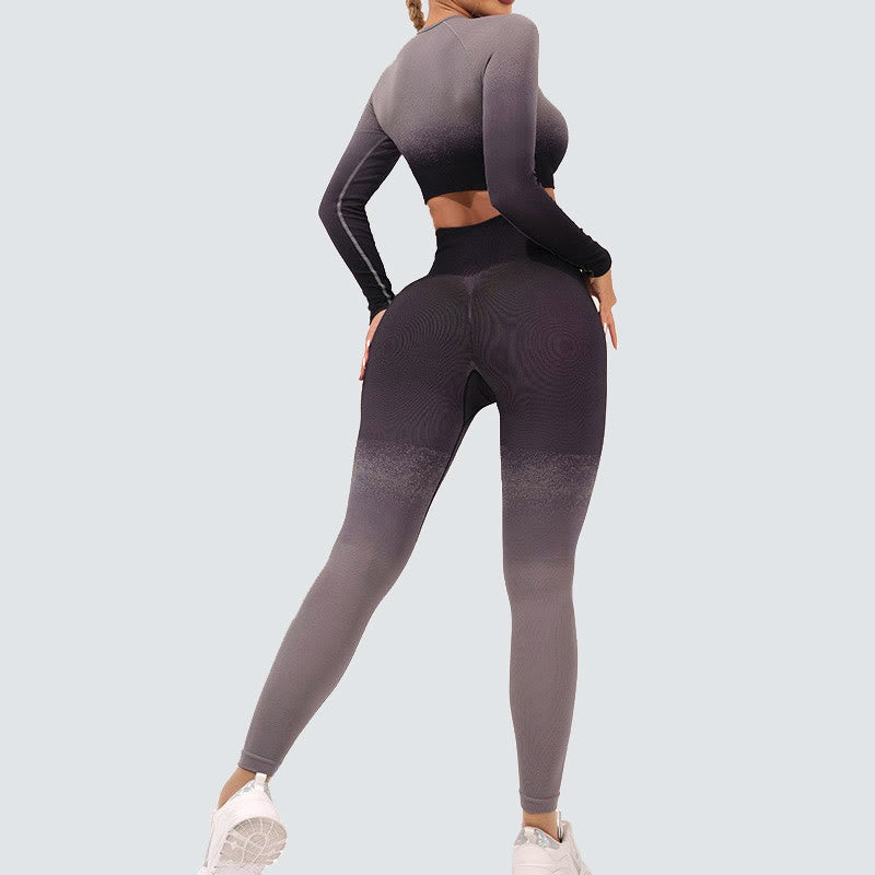 Buddha Stones Gradient Długi rękaw Crop Top Tee Biustonosz Legginsy Spodnie Fitness Joga Strój - image 20