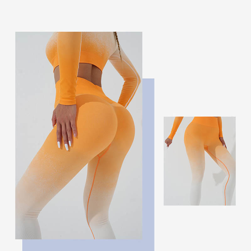 Buddha Stones Gradient Długi rękaw Crop Top Tee Biustonosz Legginsy Spodnie Fitness Joga Strój - image 26