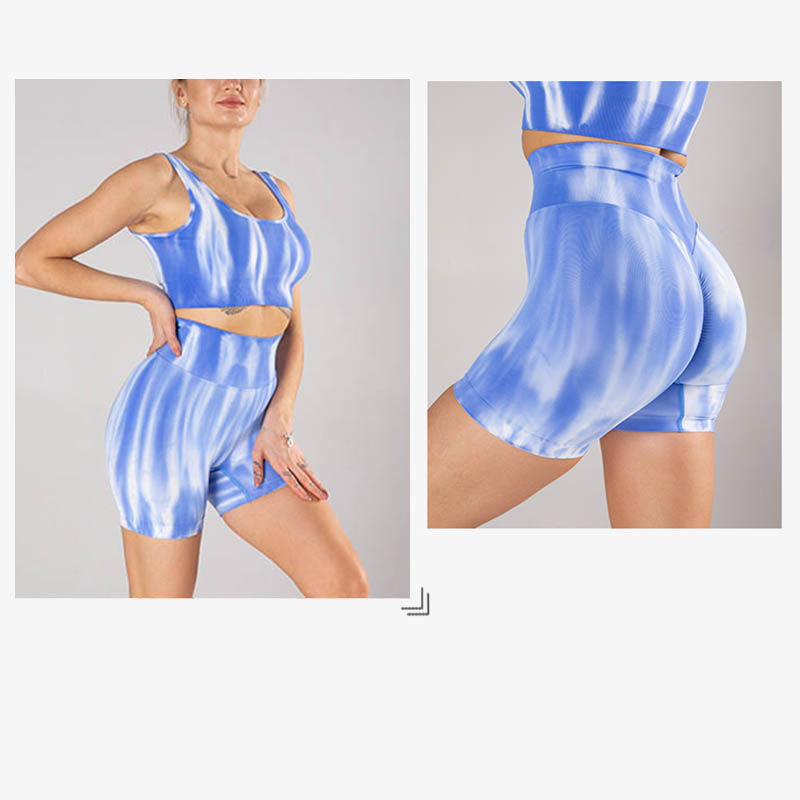 Buddha Stones 2 szt. Tie Dye Print Seamless Crop Top Biustonosz Szorty Sport Fitness Siłownia Joga Stroje