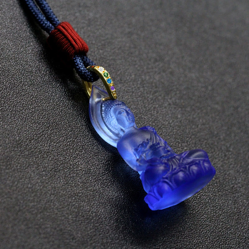 Buddha Stones Niebieski Tathagata Budda Medycyna Budda Liuli Kryształ Spokój Amulet Naszyjnik Wisiorek - image 16