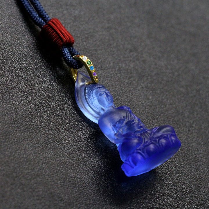 Buddha Stones Niebieski Tathagata Budda Medycyna Budda Liuli Kryształ Spokój Amulet Naszyjnik Wisiorek - image 16