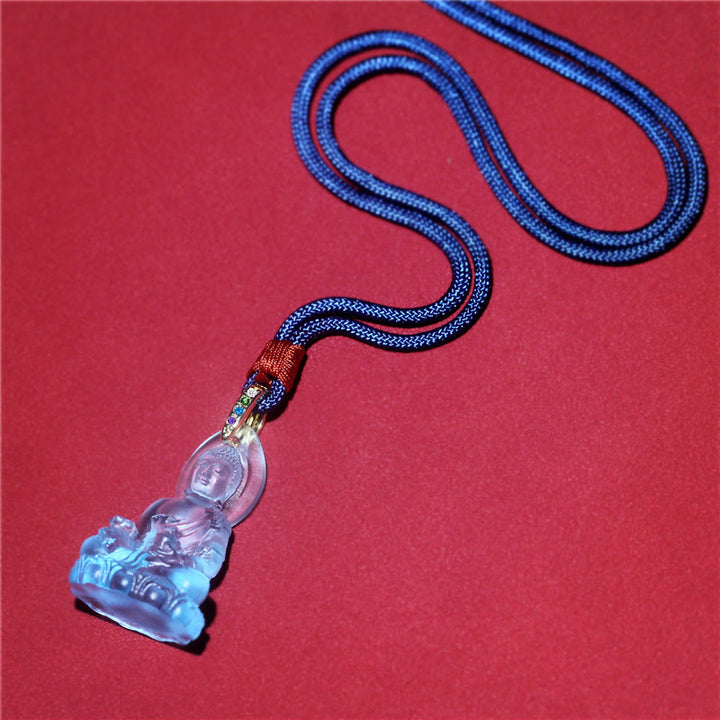 Buddha Stones Niebieski Tathagata Budda Medycyna Budda Liuli Kryształ Spokój Amulet Naszyjnik Wisiorek - image 7