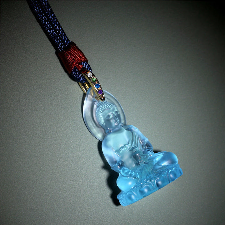 Buddha Stones Niebieski Tathagata Budda Medycyna Budda Liuli Kryształ Spokój Amulet Naszyjnik Wisiorek - image 3