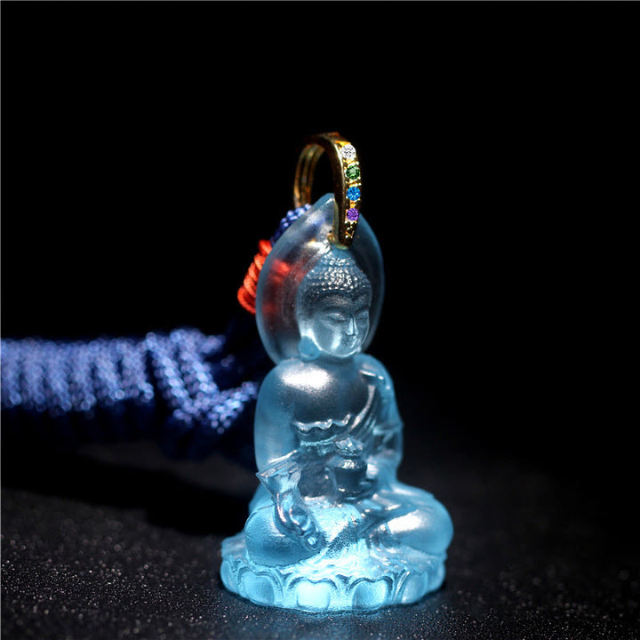 Buddha Stones Niebieski Tathagata Budda Medycyna Budda Liuli Kryształ Spokój Amulet Naszyjnik Wisiorek - Jasnoniebieski Tathagata Budda - image 1