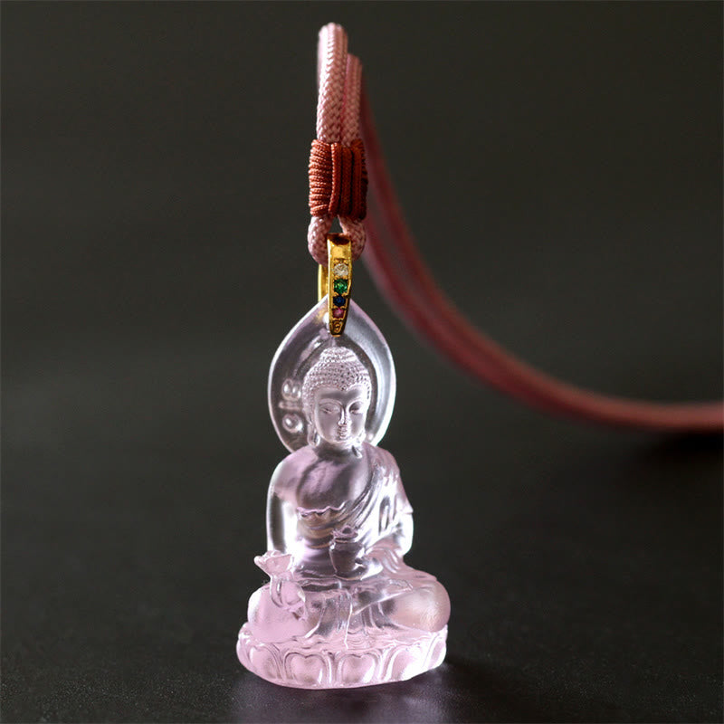 Buddha Stones Niebieski Tathagata Budda Medycyna Budda Liuli Kryształ Spokój Amulet Naszyjnik Wisiorek - Różowy Budda Medycyny - image 18