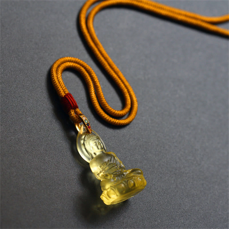 Buddha Stones Niebieski Tathagata Budda Medycyna Budda Liuli Kryształ Spokój Amulet Naszyjnik Wisiorek - Złoty Budda Medycyny - image 22