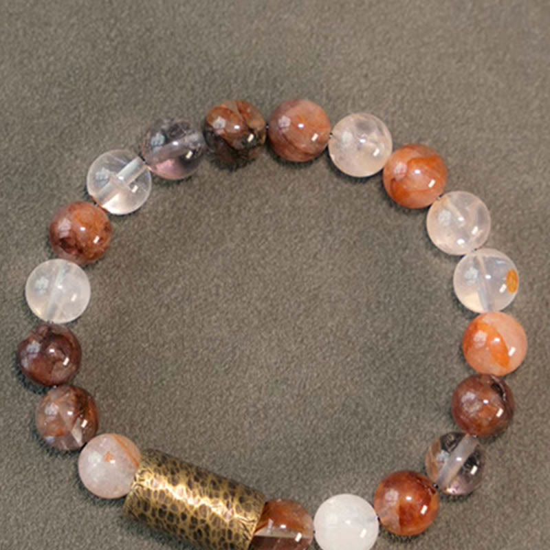 Buddha Stones Biały Kryształ Czerwony Kwarc Hematoid Złoty Kwarc Rutilowany Fioletowy Bransoletka Ochronna Fantom