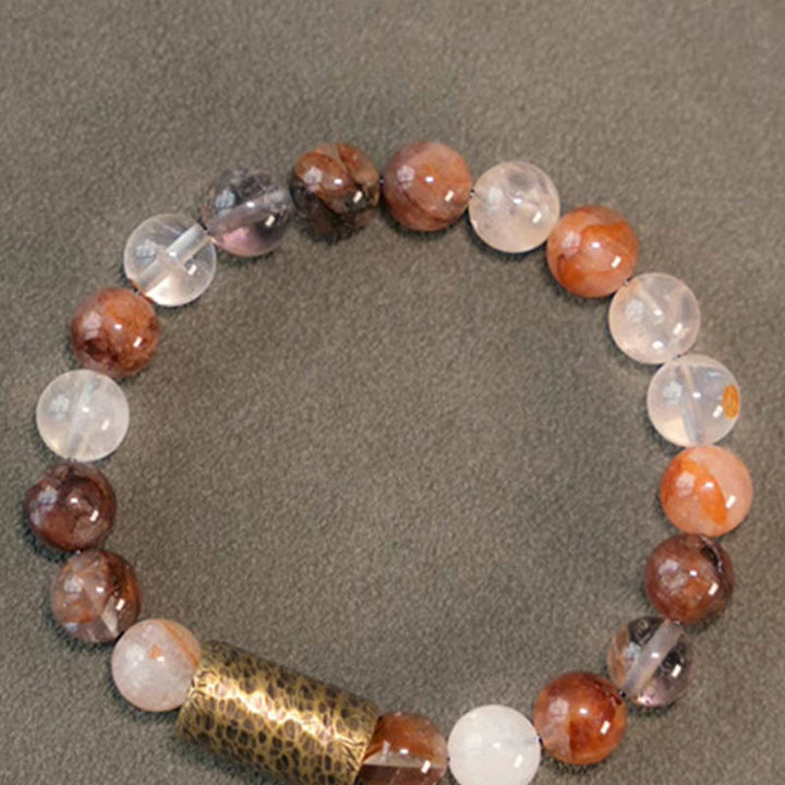 Buddha Stones Biały Kryształ Czerwony Kwarc Hematoid Złoty Kwarc Rutilowany Fioletowy Bransoletka Ochronna Fantom
