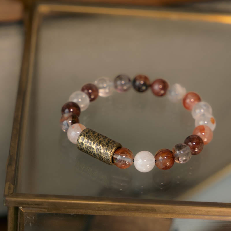 Buddha Stones Biały Kryształ Czerwony Kwarc Hematoid Złoty Kwarc Rutilowany Fioletowy Bransoletka Ochronna Fantom