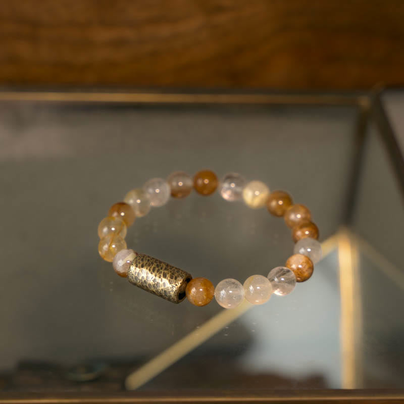 Buddha Stones Biały Kryształ Czerwony Kwarc Hematoid Złoty Kwarc Rutilowany Fioletowy Bransoletka Ochronna Fantom
