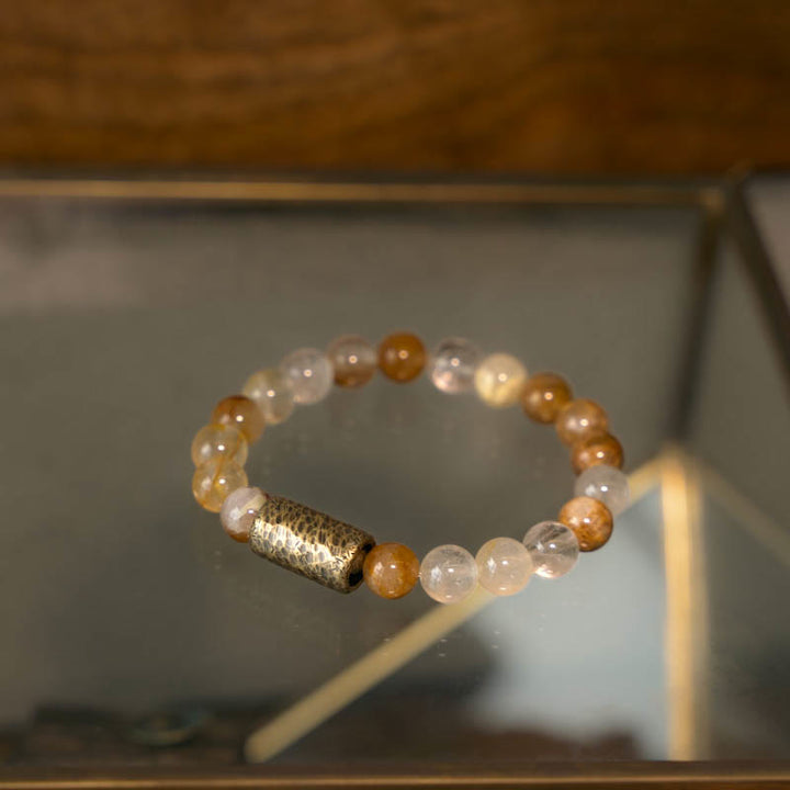 Buddha Stones Biały Kryształ Czerwony Kwarc Hematoid Złoty Kwarc Rutilowany Fioletowy Bransoletka Ochronna Fantom