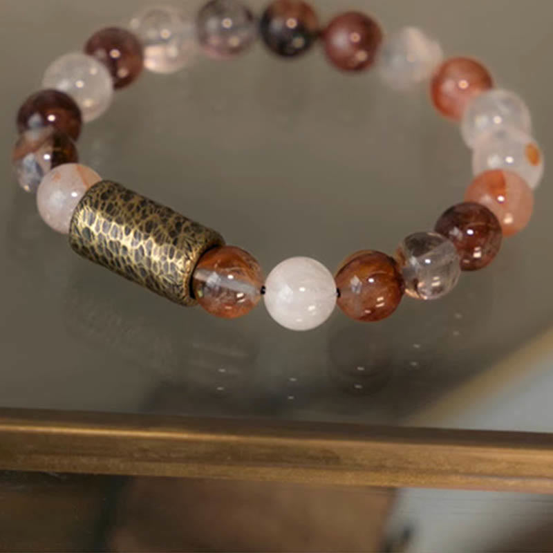 Buddha Stones Biały Kryształ Czerwony Kwarc Hematoid Złoty Kwarc Rutilowany Fioletowy Bransoletka Ochronna Fantom