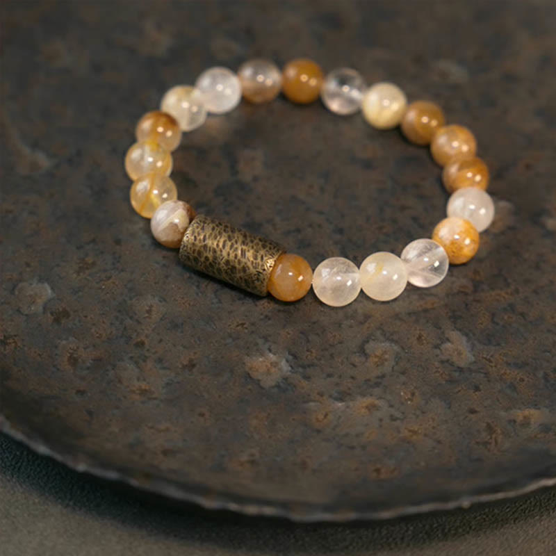 Buddha Stones Biały Kryształ Czerwony Kwarc Hematoid Złoty Kwarc Rutilowany Fioletowy Bransoletka Ochronna Fantom