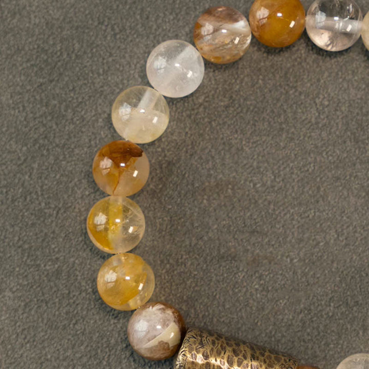 Buddha Stones Biały Kryształ Czerwony Kwarc Hematoid Złoty Kwarc Rutilowany Fioletowy Bransoletka Ochronna Fantom