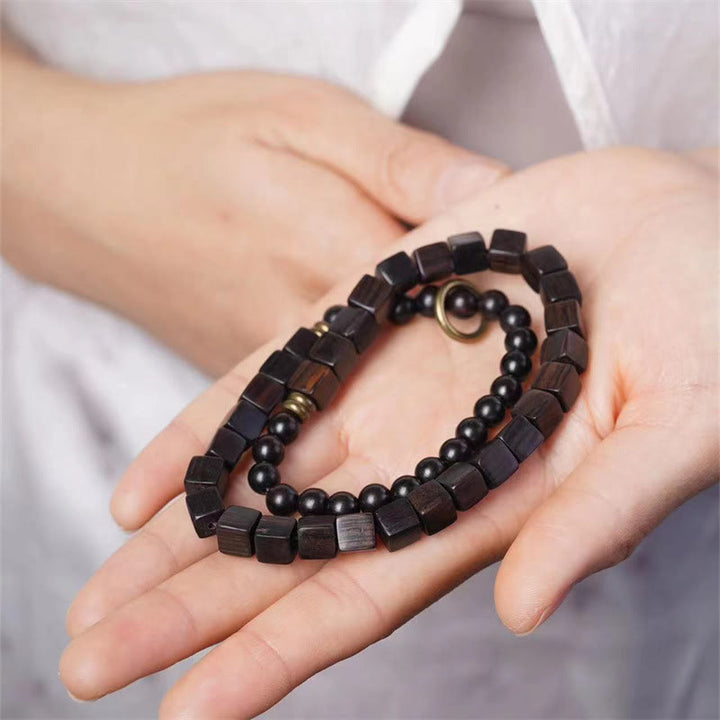 Buddha Stones Tybet Ebony Drewno Kwadratowe Koraliki Pokój Podwójna Bransoletka Owijana