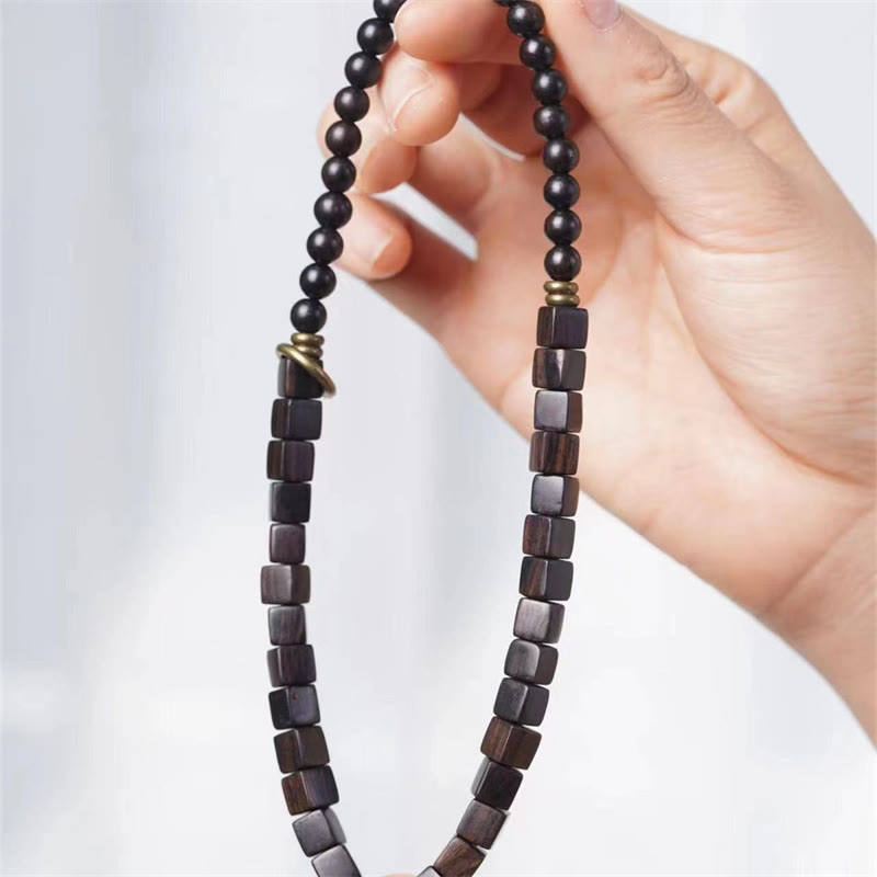 Buddha Stones Tybet Ebony Drewno Kwadratowe Koraliki Pokój Podwójna Bransoletka Owijana