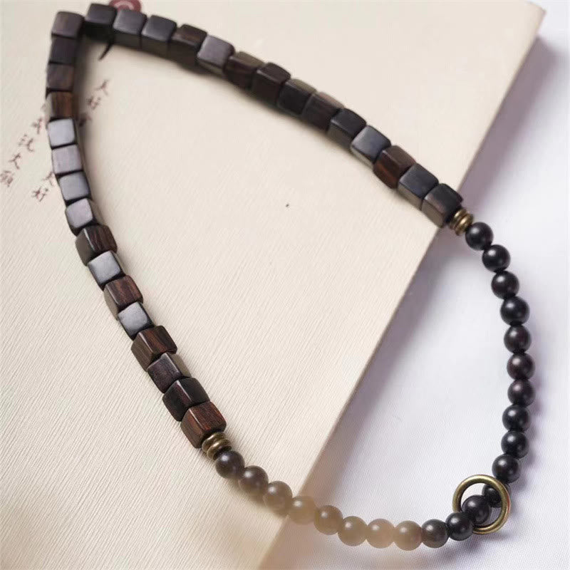Buddha Stones Tybet Ebony Drewno Kwadratowe Koraliki Pokój Podwójna Bransoletka Owijana