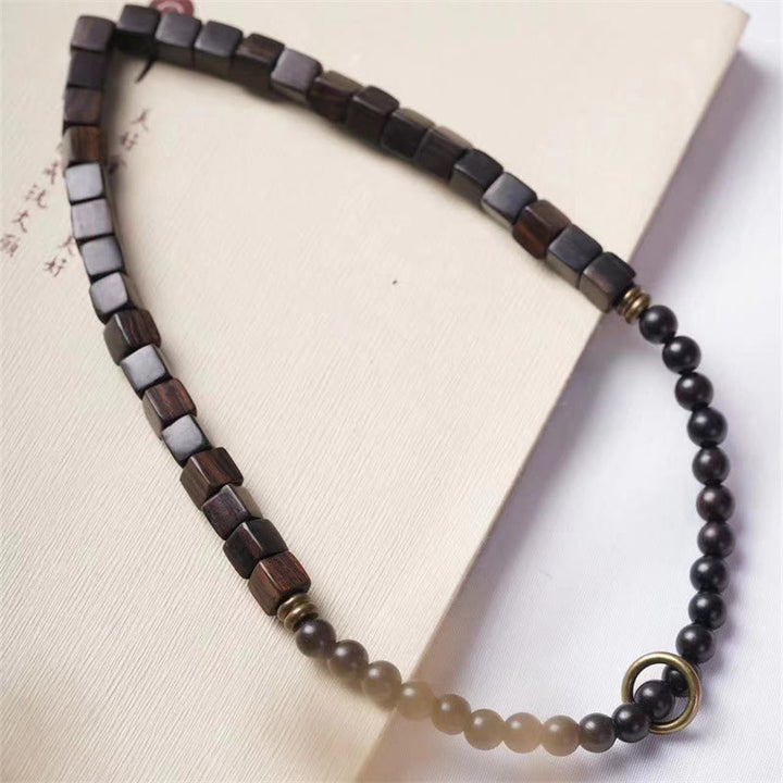 Buddha Stones Tybet Ebony Drewno Kwadratowe Koraliki Pokój Podwójna Bransoletka Owijana