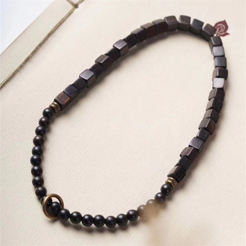 Buddha Stones Tybet Ebony Drewno Kwadratowe Koraliki Pokój Podwójna Bransoletka Owijana