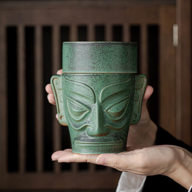 Buddha Stones Relikwie z epoki brązu Maska Sanxingdui Trzygwiazdkowy kopiec Ceramiczny uzdrawiający kadzielnica