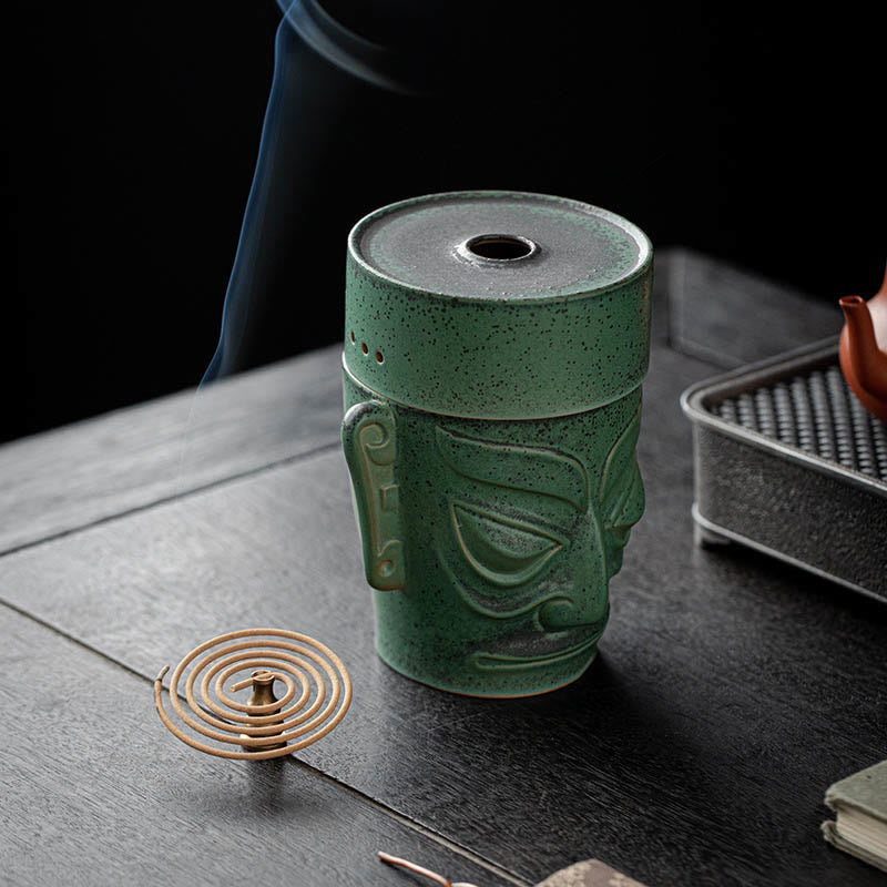 Buddha Stones Relikwie z epoki brązu Maska Sanxingdui Trzygwiazdkowy kopiec Ceramiczny uzdrawiający kadzielnica