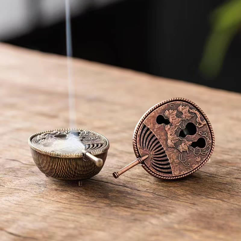 Buddha Stones Mały Mini Wachlarz Tykwy Pipa Stop Miedzi Kadzielnica Dekoracja Z Kadzidłem