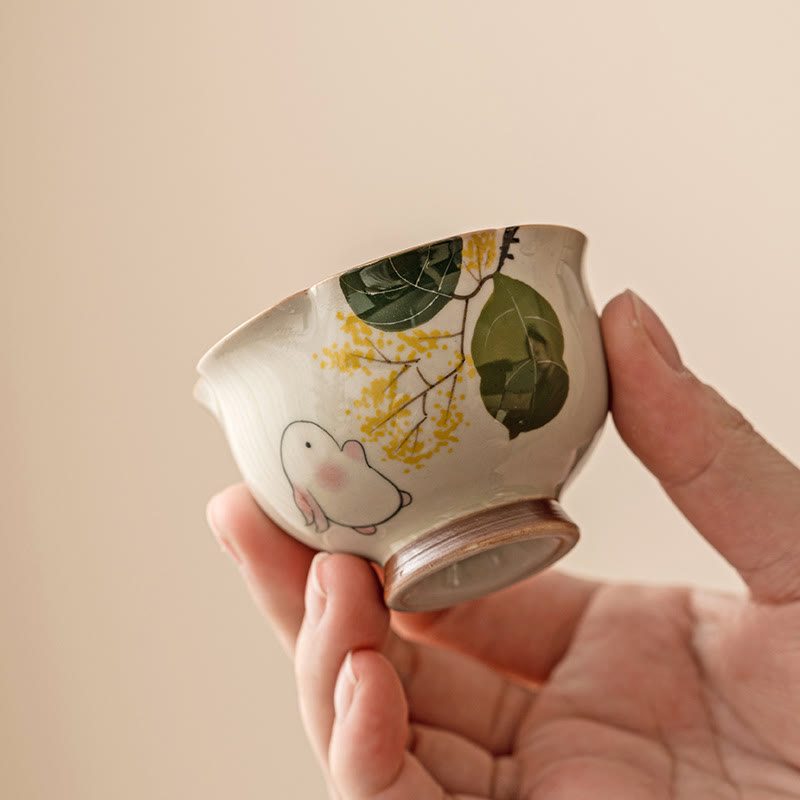 Buddha Stones Malowane Ręcznie Mały Osmantus Królik Ceramiczny Filiżanka Do Herbaty Kung Fu 40 ml
