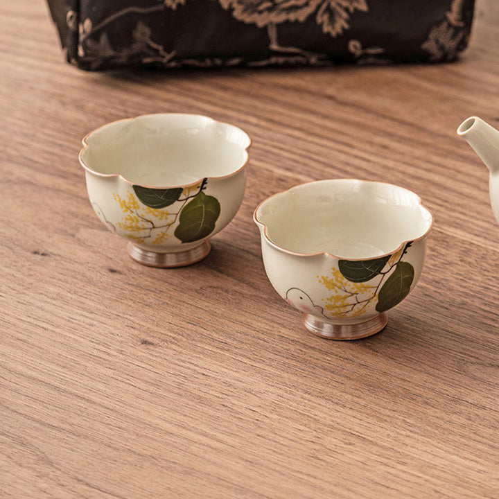 Buddha Stones Malowane Ręcznie Mały Osmantus Królik Ceramiczny Filiżanka Do Herbaty Kung Fu 40 ml