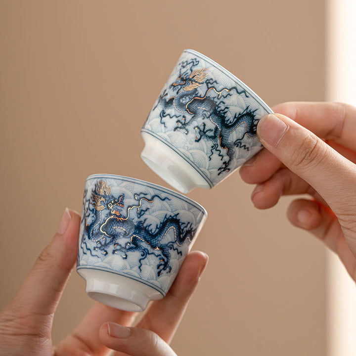 Buddha Stones Mały Niebieski I Biały Wzór Smoka Ceramiczny Filiżanka Do Herbaty Kung Fu Filiżanki Do Herbaty 45 ml