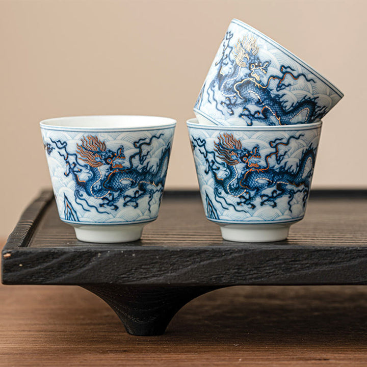 Buddha Stones Mały Niebieski I Biały Wzór Smoka Ceramiczny Filiżanka Do Herbaty Kung Fu Filiżanki Do Herbaty 45 ml